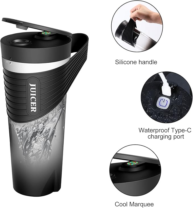 Portable Blender 460ml for Shakes Smoothie Juice, for Travel Gym Office, 4000mAh Type-C Rechargeable Personal Blender with 6 Sharp Blades Powerful 22000r/m Water Bottle Cup (Blue)