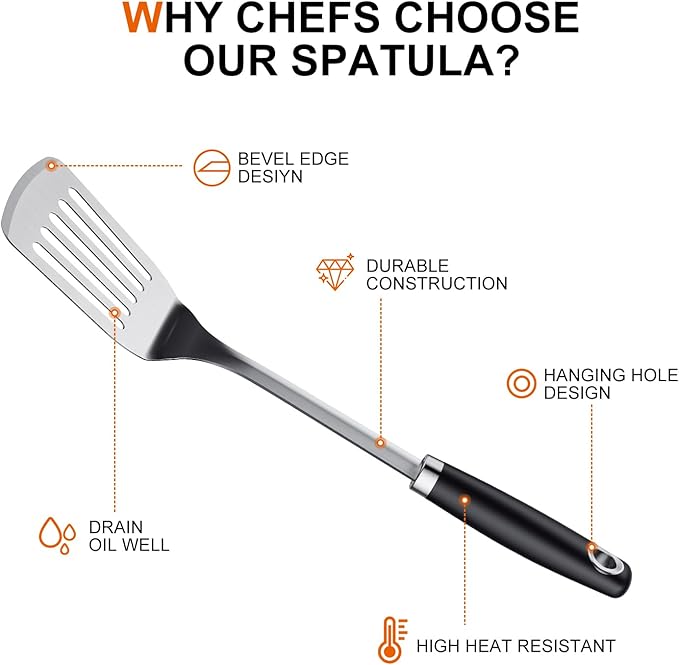 Stainless Steel Spatula Set, 1PC Heavy Duty Turner/Metal Spatula, High Heat Resistant Kitchen Cooking Utensils, Ideal Cookware for Frying Steak, Fish, Eggs or Pancakes