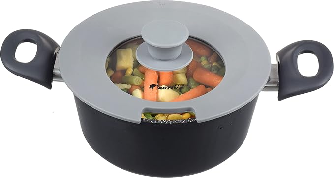 2-Pack Universal Silicone Lids for Pots and Pans - Replacement Pan Covers Fit 7-12 Inch Frying Pans and Pots, Black & Gray
