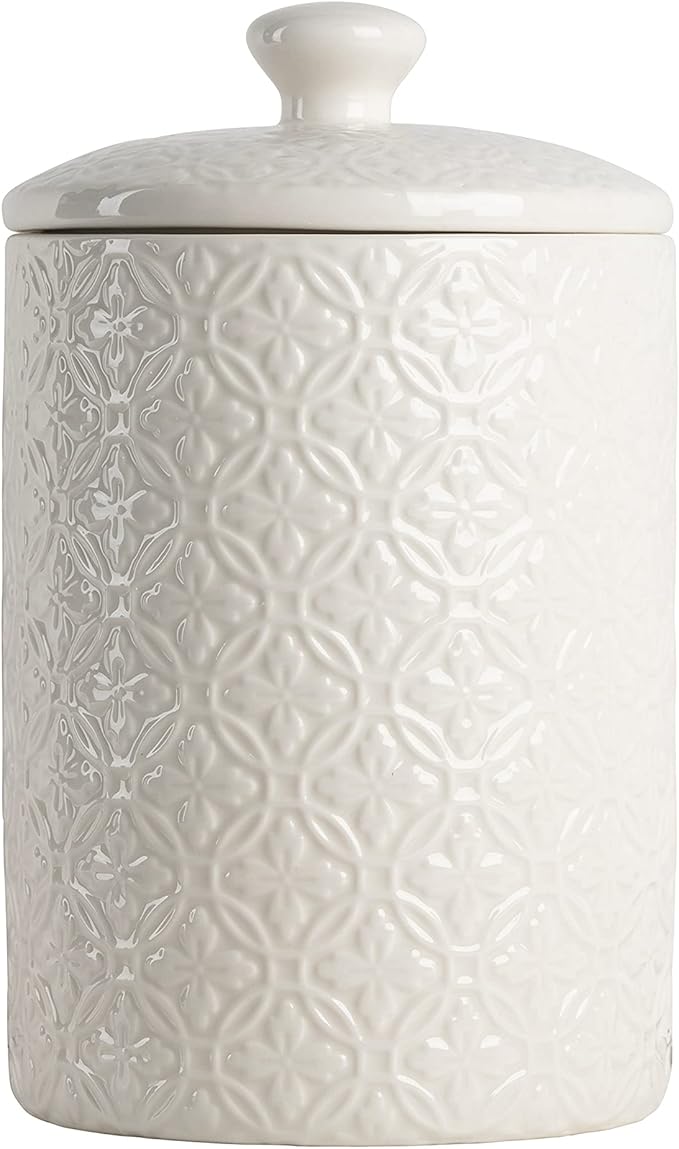 10 Strawberry Street Embossed Ceramic Kitchen Canister Set, Set of 3, Hampton White