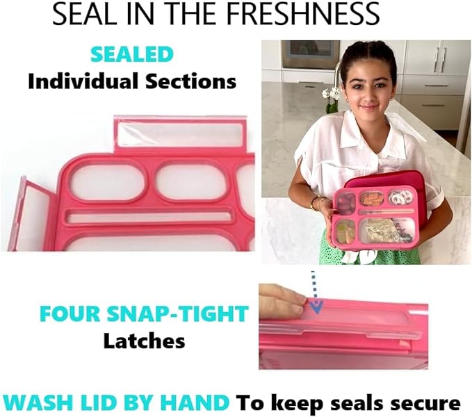 kinsho Lunch Boxes for Kids Boys Girls - Bento Box Set of 2, with Insulated Bag & Ice Pack, 6 Compartment Leak Proof Container, BPA-Free, Microwave Safe, Ideal for School & Work, Blue & Pink