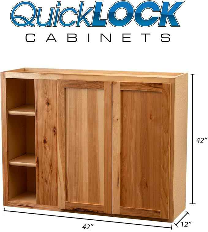 Quicklock RTA (Ready-to-Assemble) 42" Tall Wall Kitchen Cabinets - Shaker Style | 100% Hardwood | Made in America | Soft Close Hardware (12" D x 42" W x 42" H Blind Corner, Rustic Hickory)