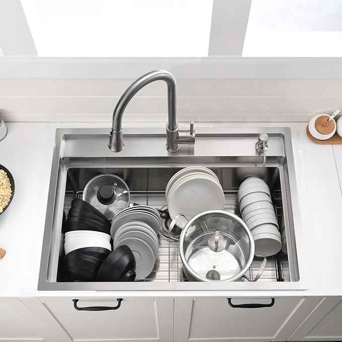 30 Inch Drop In Kitchen Sink Splash Guard Workstation - VOKIM 30 Inch Drop In Sink Stainless Steel Single Bowl 16 Gauge 10'' Deep Handmade Kitchen Sink with Cutting Board& Strainer