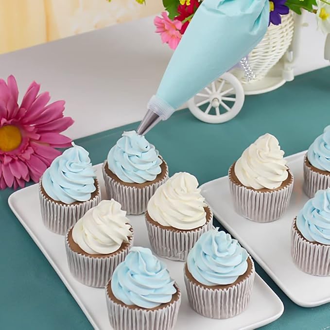 Piping Bags and Tips Set, 100Pcs 12 Inch Pastry Bags, Icing Bags Disposable for Cakes Decorating Kit Supplies with 1 Reusable Piping Bags, 1 Couplers, 12 Frosting Tips, 2 Bag Ties, 3 Cake Scraper
