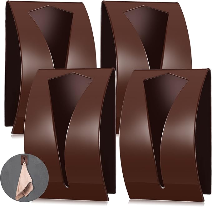 Boao 4 Pcs Self Adhesive Towel Hook Holder Grabber Stainless Steel Kitchen Dish Towel Hook Wall Mount Non Drilling Hangers Rack Hand Tea Holders for Bathroom Accesories Kitchen Gadgets(Brown)