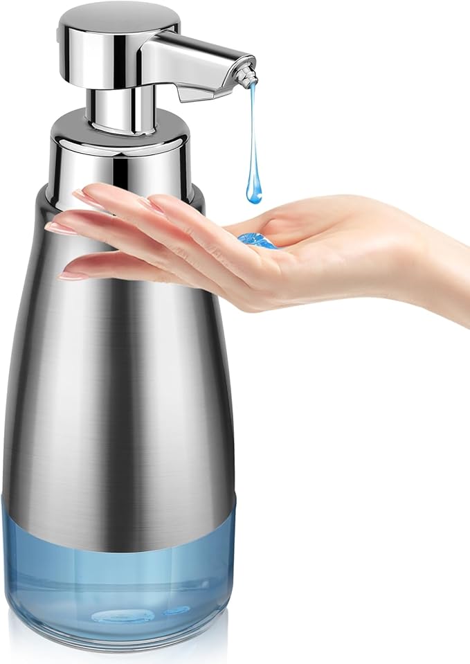 Automatic Soap Dispenser Liquid Touchless: 15oz Stainless Steel - 3 Level Adjustable Silver Rechargeable Electric Auto Smart Soap Dispenser - Bathroom Kitchen Hand Dish Lotion