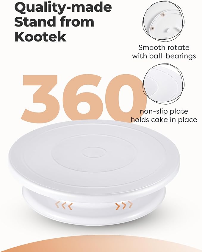 Kootek Cake Decorating Kit Baking Supplies Set Cake Turntable with 2 Frosting Straight Angled Spatula 3 Icing Smoother Scrapers Baking Accessories Tools for Beginners and Pros, Mother's Day, White