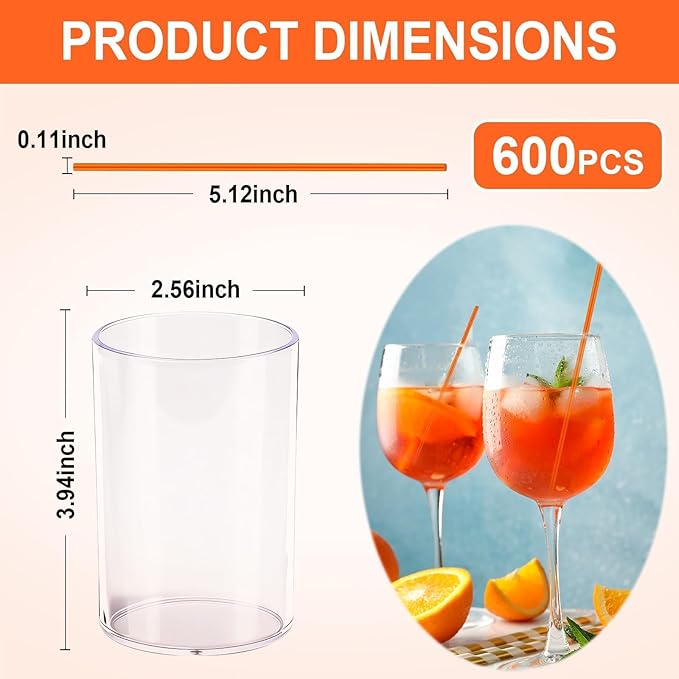 600 Pcs Orange Coffee Stirrers Stir Sticks Set - Acrylic Stir Stick Holder Cocktail Straws Bar Straws Drink Stirrers for Coffee Juice Whiskey Home Kitchen Party Supplies