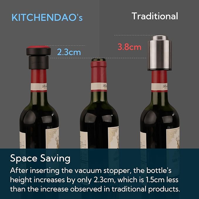 KITCHENDAO 2-in-1 Vacuum Wine Stopper and Luxury 3 in 1 Wine Opener