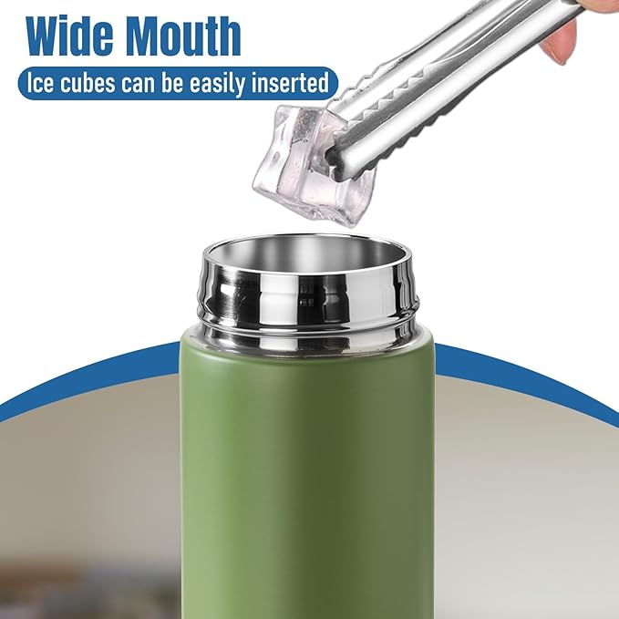 PARACITY Insulated Water Bottle, 15 oz Stainless Steel Water Bottles, Double Wall Vacuum Hot Drinks, Metal Water Bottle Keeps (green)