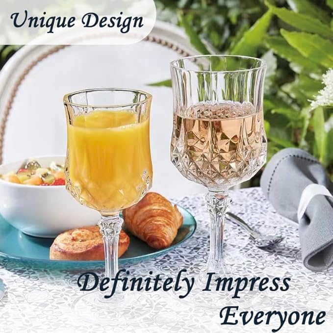 Plastic Wine Glasses, Plastic Goblets Vintage Style Cordial Unbreakable Drinking Glasses, Reusable Drinkware for Wedding Reception, Grand Event Party Supplies (100, Transparent)
