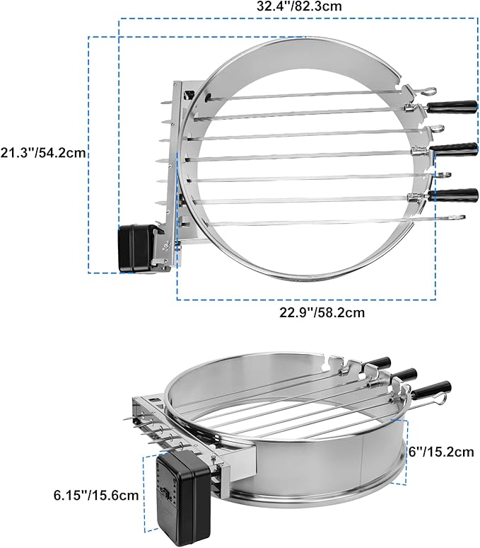 only fire Shish Kabob Set with Stainless Steel Ring, Automatic Skewers Turner for Weber 22" Kettle and Other Similar Kettle Grills