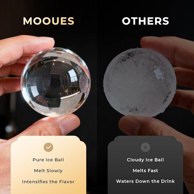 Mooues Clear Ice Cube Maker, 8 Large Whiskey Ice Cubes Mold, 2 Inch Silicone Ice Cube Tray, Easy-Release Sphere Ice Maker,Bourbon Gifts for Boss Dad Boyfriend Men Who Have Everything