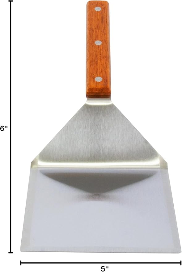 Extra Wide Spatula with Beveled Edges, Oversized Stainless-Steel Spatula with Wood Handle for Skillets, Griddles & Pancake Flipper for Burgers, Omelet, and Versatile for Culinary Task, 6 x 5-inches
