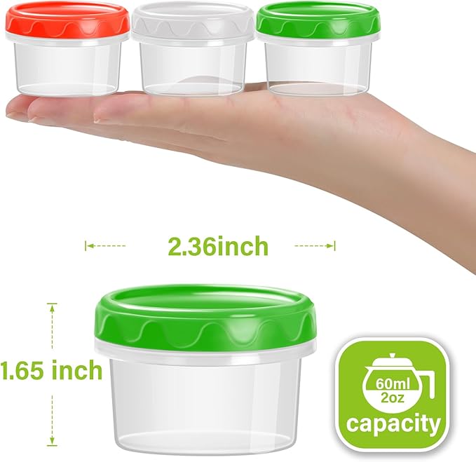 EONJOE 2 oz Plastic Containers with Lids Small Salad Dressing Container To Go Condiment Sauce Dipping Cups Jars Airtight,6-pack