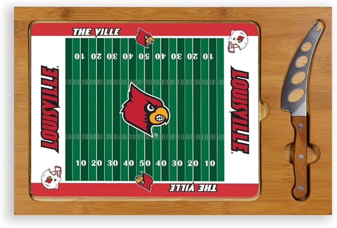 PICNIC TIME NCAA Icon Glass Top Cutting Board & Knife Set, Cheese Boards Charcuterie Boards, Serving Platter, (Parawood & Bamboo)