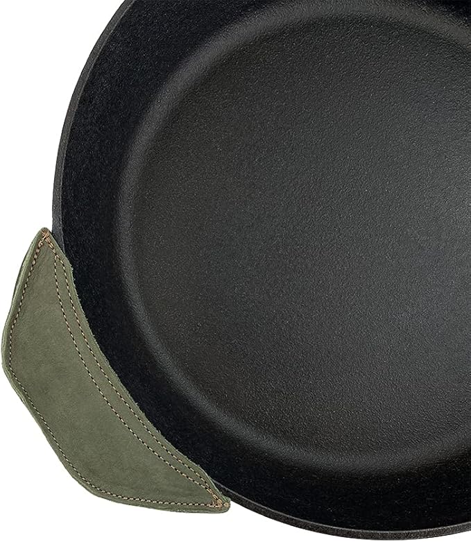 Rustic Leather Hot Handle Holder (Cast Iron Side Kick Potholder) Double Layered, Double Stitched and Handmade by Hide & Drink (Dark Jade)