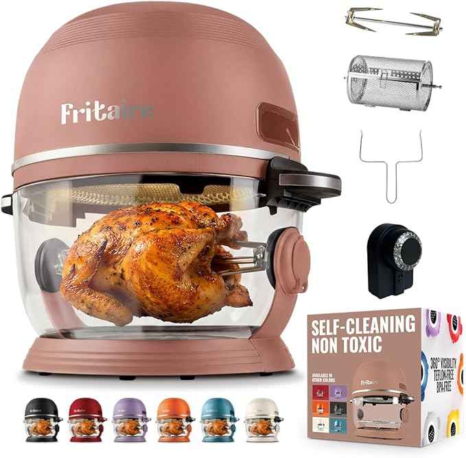 Non Toxic Air Fryer™ Pro | 9-in-1 Glass Air Fryer | Self-Cleaning | 5 Quart | Rotisserie and Tumbler | 400F Vortex For Even Cooking, BPA-Free Teflon Free, Recrisp, Roast, Bake, Mauve Rose