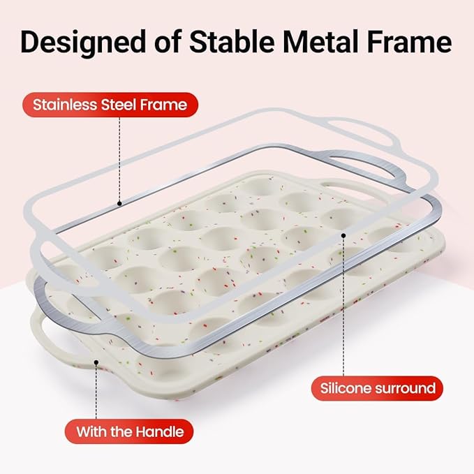 CAKETIME Metal Reinforced Bakeware Set, Silicone Muffin Pans for Baking Nonstick with Handle,12 & 24 Cup Muffin Pans and 12-Cup Mini Loaf Pan, BPA Free