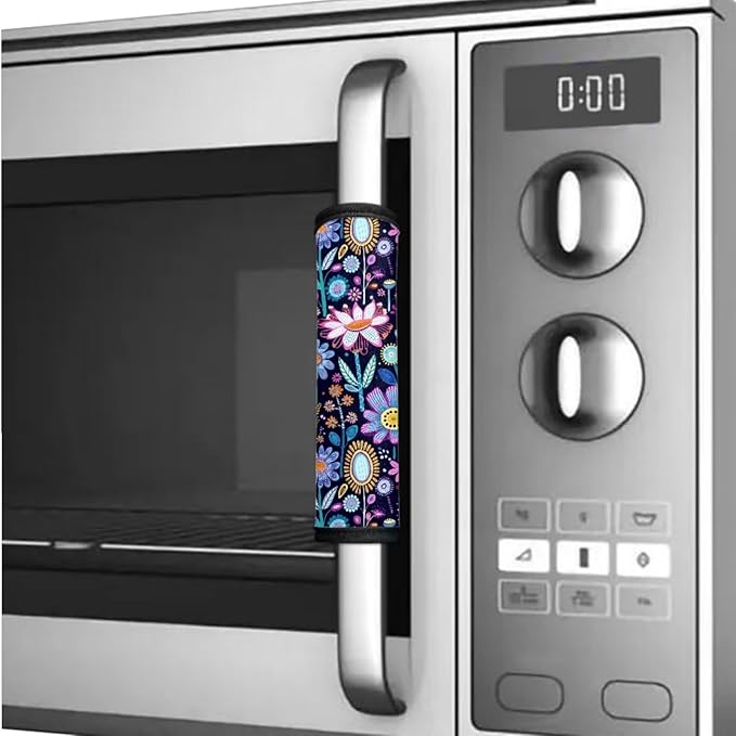 6 PCS Refrigerator Door Handle Covers Kitchen Electrical Appliances Handle Protector Easy Installation Keep Off Stains Dust Fingerprint Smudges, Hippie Flower Lotus Blue