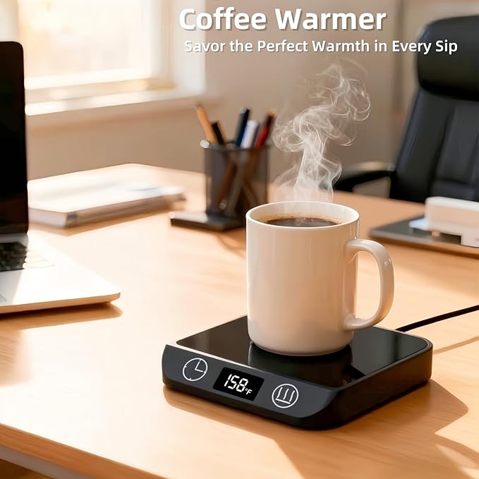 Coffee Mug Warmer & Candle Warmer 46W Electric Cup Warmer for Desk - Smart Digital Display 6 Heat Settings Timer Auto Shut-Off Work from Home Office Gift (Black)