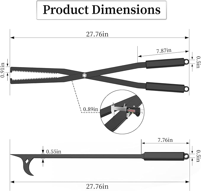 Heavy Duty Fire Tongs Firewood Grabber Tool with Scissor Shape Serrated for Campfire, Bonfire, Fire Pit Log Claw Tongs - Black