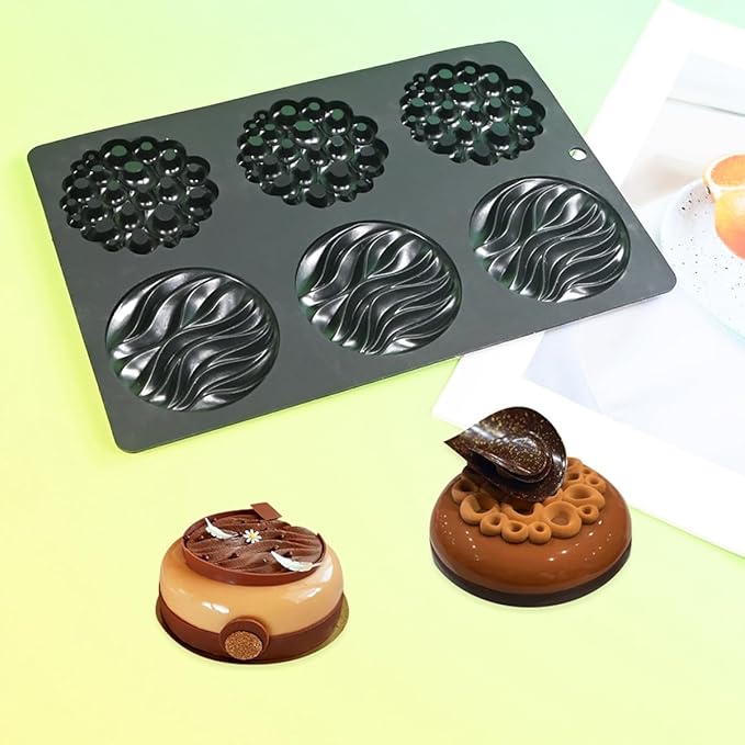 Silicone Mold, 6-Cavity Chocolate Mousse Cake Molds, Baking Mould for Desserts, Pastry, Candy, Non-Stick Food Grade Silicone Baking Pan (C_ Round)