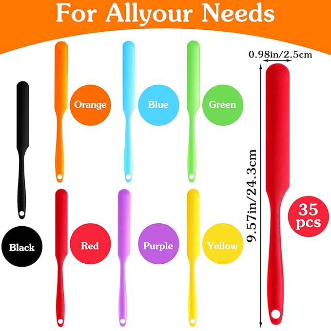 35pcs Jar Spatula,Silicone Jar Scraper with Long Handle,Jam Spreader Cake Cream Butter Spatulas, Silicone Spatula Waxing Applicator for Home Salon Body Use