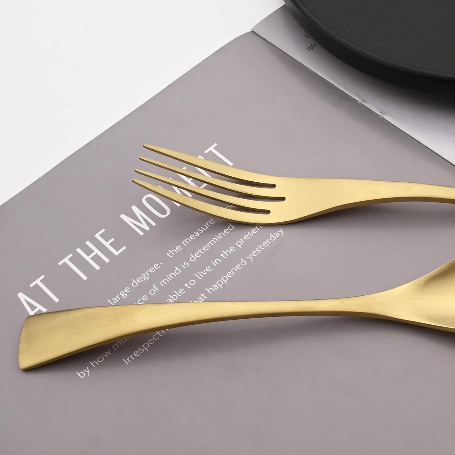 Luxury 18/10 Stainless Steel Matte Champagne gold Flatware Set - Silverware Cutlery Utensil Set Steak Knife Spoon and Fork Knife Serving Set,Service for 1 (6-Piece)