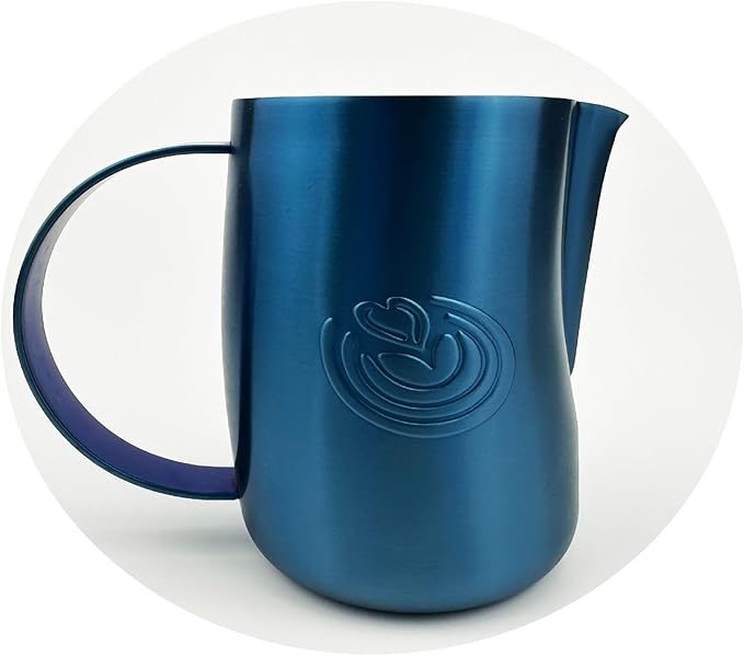 Barista Swag Curved Body Coffee Milk Frothing Cup for Espresso Machines Latte Art 500ml Steaming Pitchers (Matte Blue)