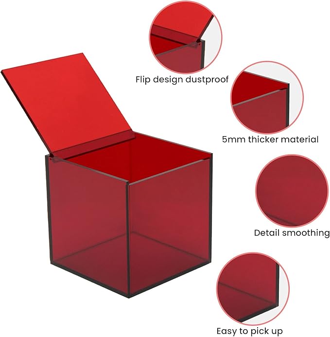 Coffee Capsule Storage Box Coffee Pod Holder Organizers Accessories Anti Dust Durable Clear Acrylic Box for House and Office Use, Red, 5x5 In