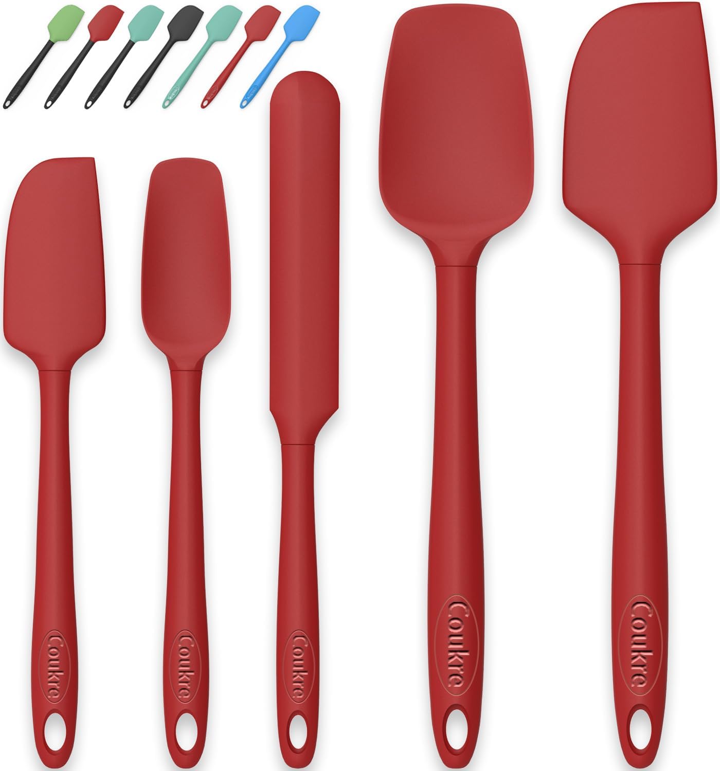Coukre Silicone Spatula Set of 5,High Temperature Resistant, Food Grade Silicone, Dishwasher Safe, for Baking, Cooking (Pure Red)