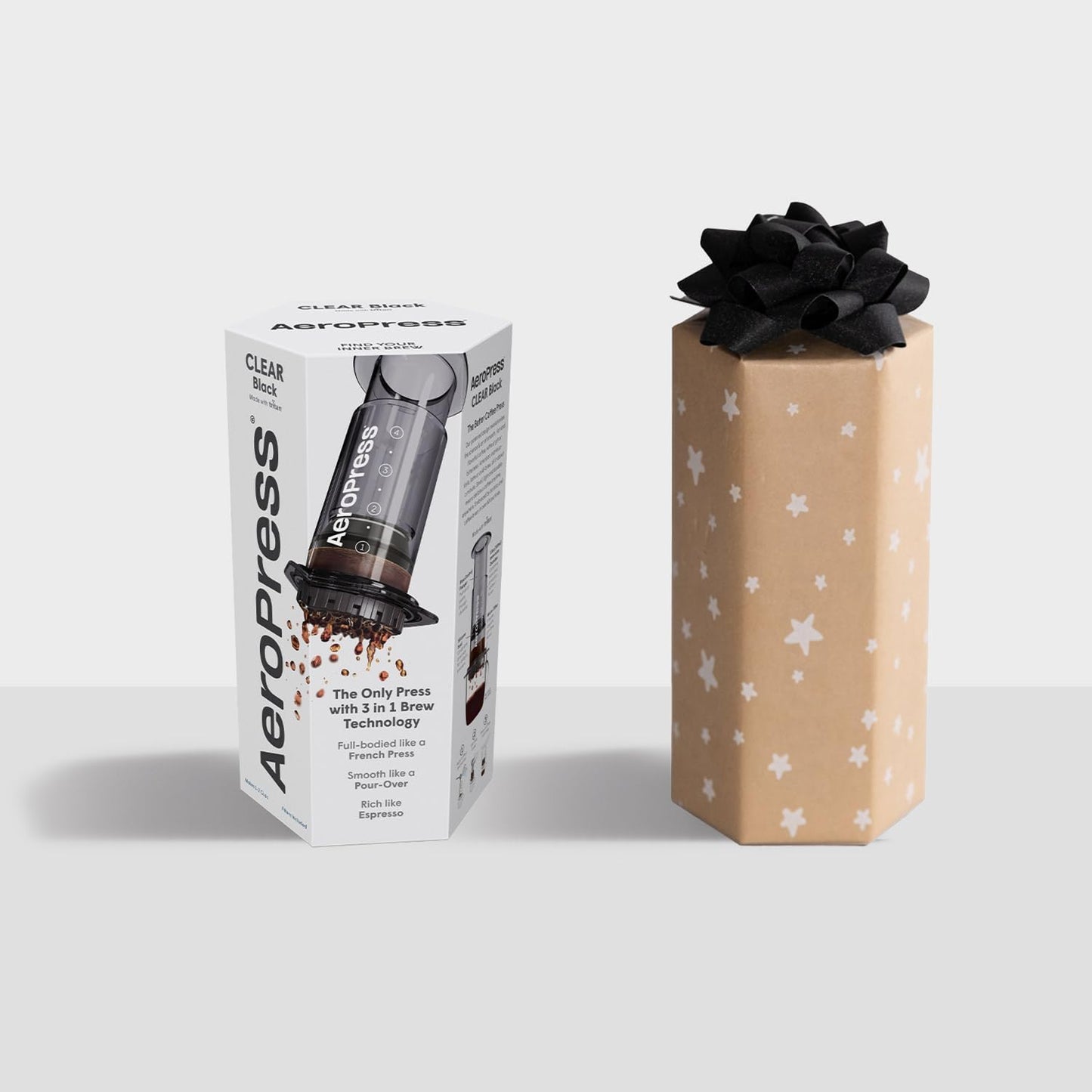 AeroPress Clear Black Coffee Press – 3 In 1 Brew Method Combines French Press, Espresso, Full Bodied Coffee Without Grit or Bitterness, Small Portable Coffee Maker for Camping & Travel, Black