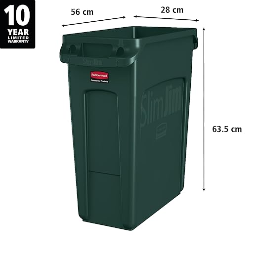 Rubbermaid Commercial Products Slim Jim Trash/Garbage Can with Venting Channels, 16-Gallon, Green, for Kitchen/Office/Workspace