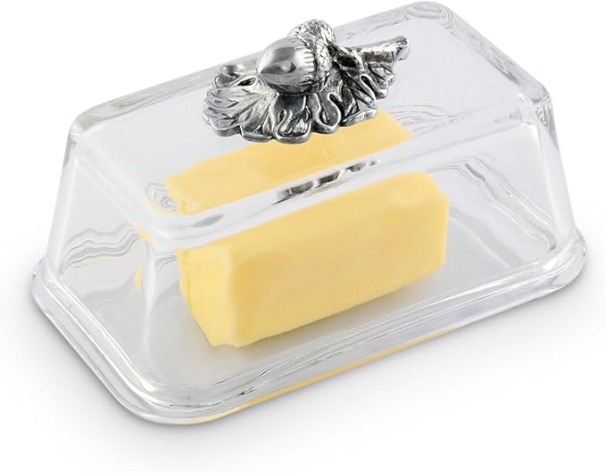 Arthur Court Glass Butter Dish with Lid Acorn Knob | Classic 2-Piece Design Covered Butter Keeper | Covers and Holds a Standard Stick of Butter | Cabin Lodge Rustic Décor