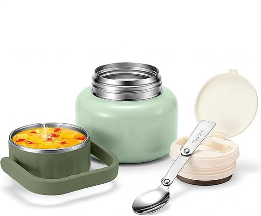 16.9oz Soup Thermo for Hot Food Kids & Adults, 316 Stainless Steel Insulated Food Jar with Non-Slip Base, Leakproof Lunch Box with Spoon & Bowl Lid for School, Office