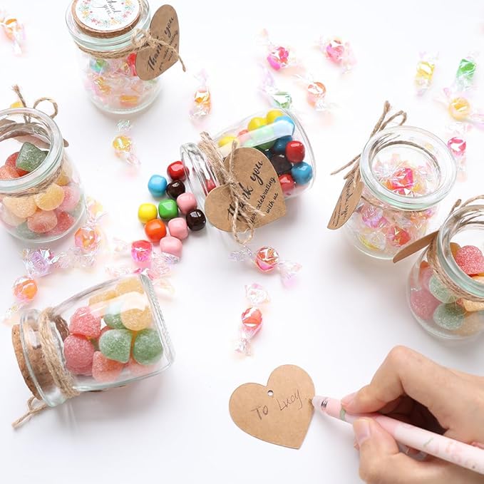 AIXIANG 60 Pack 3.5 oz Glass Jars with Cork Lid & Airtight Seal - Rustic Wedding Favors, Baby Shower Gifts, Candy & Spice Storage - Includes Twine, Labels (Multi-Purpose, Eco-Friendly)