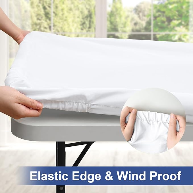 homing Rectangle Table Cloth Cover, Waterproof Polyester Elastic Fitted Tablecloth, Fits for 5 Foot Folding Tables, Washable Table Protector for Picnic, Camping, Outdoor (White, 36" x 60")