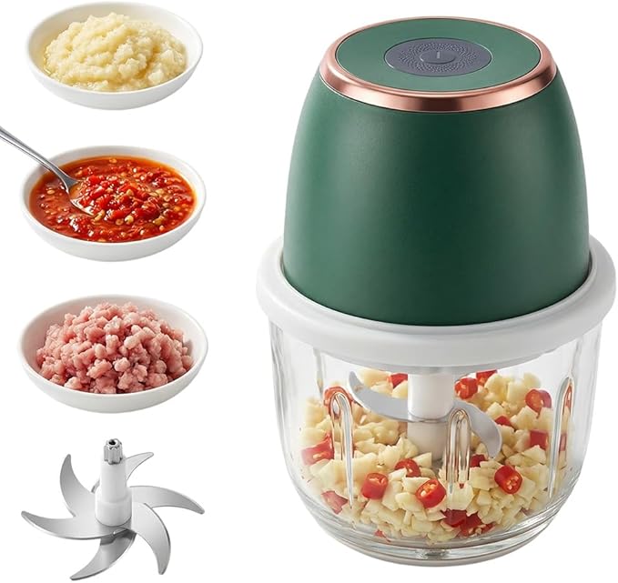 2026 New Electric Garlic Chopper,Vegetable Food Chopper,Mini Food Processor,Portable Rechargeable Cordless Chopper for Onion,Chili,Ginger,Nuts,Meat & Fruits 350ml (Dark green)