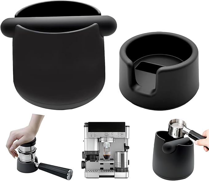 Portafilter Holder & Coffee Knock Box Combo for Ninja Luxe Café ES601&ES701 Espresso Machine - Anti-Slip Silicone Coffee Tamper Base and Large Capacity ABS Knock Box Espresso Accessories Kit,Black