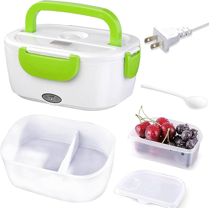 INVODA Electric Lunch Box 110V Food Heating Lunch Hot Box Portable Insulated Bento Box Electric Lunch Container for Office Travel Home (Green)