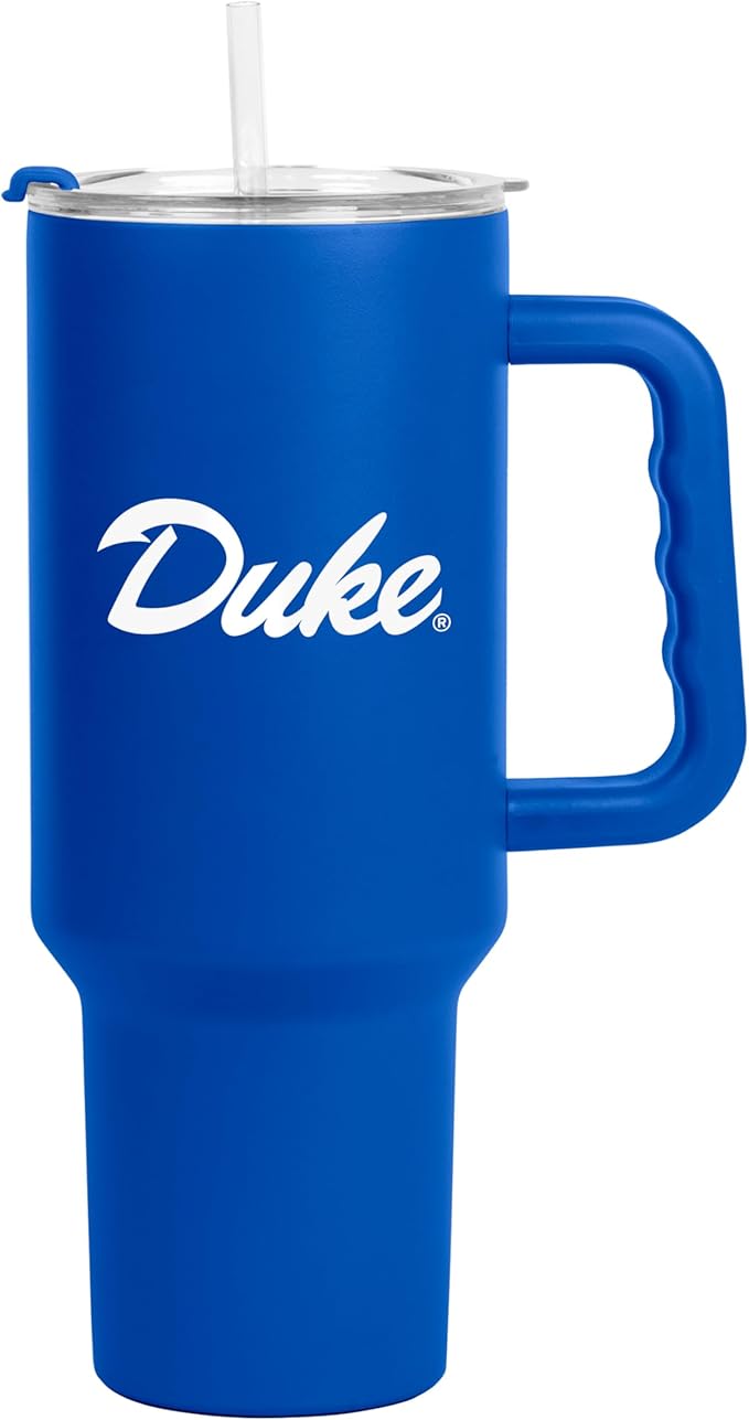 Logo Brands NCAA 40 oz Tumbler with Handle -Stainless Steel Insulated Travel Tumbler with Straw Lid – Powder Coated, Leak-Resistant, Keeps Drinks Hot/Cold – Great for Tailgating, or Everyday Use