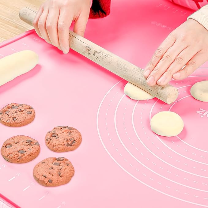 Silicone Pastry Mat 20"*16" Extra Thick Non Stick Baking Mat Food Grade Silicone Dough Rolling Bake Mat with Edge Heightening Pink