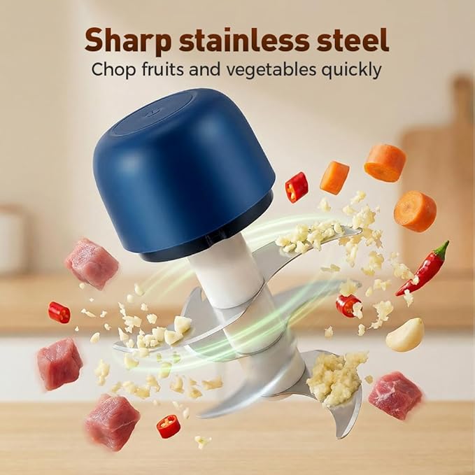 2026 New Electric Garlic Chopper,Vegetable Food Chopper,Mini Food Processor,Portable Rechargeable Cordless Chopper for Onion,Chili,Ginger,Nuts,Meat & Fruits 350ml (Blue)