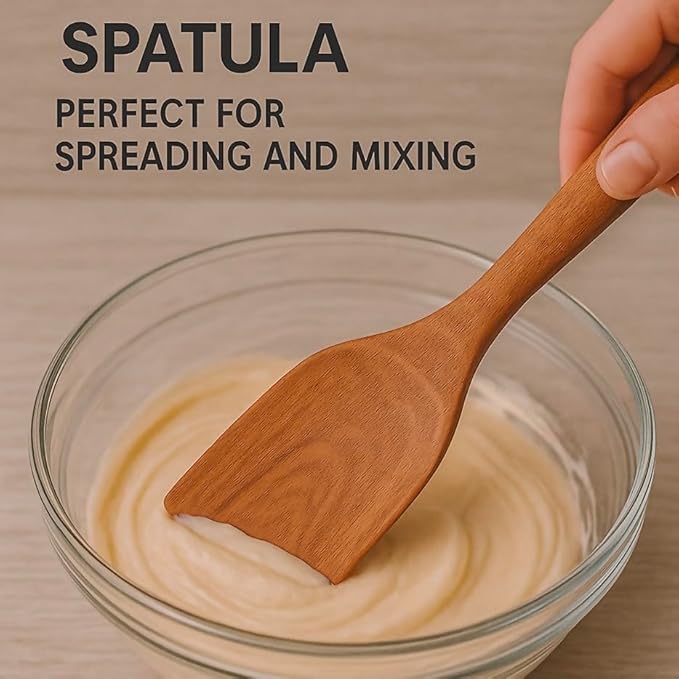 9-Piece Wooden Cooking Utensil Set – Premium Wood Kitchenware for Nonstick Cookware, Heat-Resistant & Durable Wooden Spoons and Spatulas – Eco-Friendly Kitchen Tools for Stirring & Serving