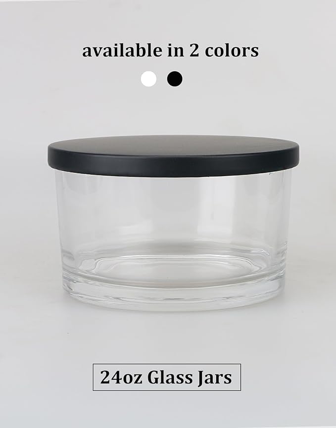 MILIVIXAY 6 Pack 24 oz Candle Jars with Metal Lids and Candle Making Kits - 3 Wick Candle Jar,Bulk Empty Clear Thick Glass Jars for Making Large Candles - Spice, Powder Containers.