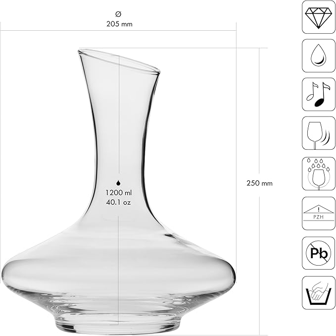 Krosno Essence Wine Decanter, 40.6 oz, Handcrafted Glass, Elegant and Functional Design, Perfect for Decanting and Serving Wine | Lead-Free Crystal Glass