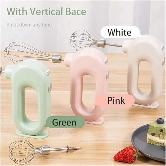 Portable Handheld Mixer, USB Electric Blender with 2 Mixing Heads - Wireless Rechargeable Food Mixer, Dough Stirrer, Eggbeater & Whisk for Kitchen, Baking, Cooking(Pink)