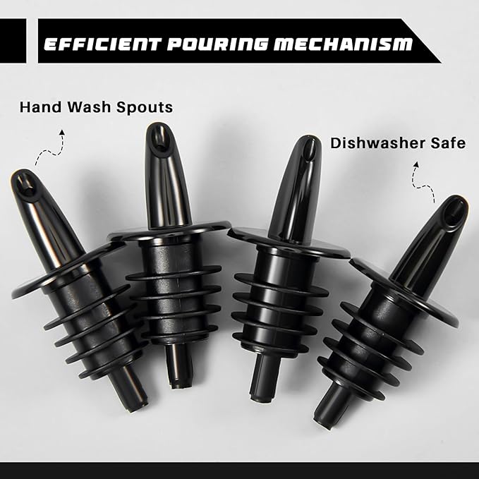 Maxcheck 200 Pcs Pour Spouts for Liquor Bottles, Plastic Pour Spout Bottle Pourers Free Flow Pourers for Alcohol Bars Coffee Shops Pubs Clubs Restaurants Shop Diner (Black)