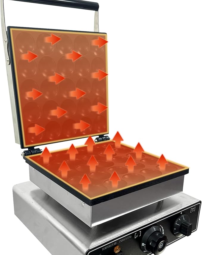 Commercial 25 PCS Mini Dutch Pancake Maker, 1750W Electric Mini Pancakes Maker Machine with Temp & Time Control, Non-Stick Surface, Stainless Steel, for Home Kitchen Bakery Snack Bar